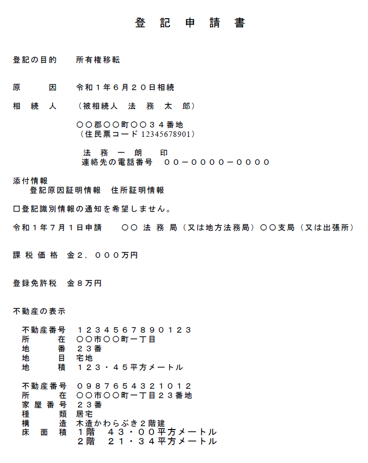 登記申請書 一例